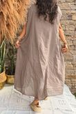 Made in Italy Sa Caleta Cotton Cap Sleeve Pocket Midaxi Dress Mocha